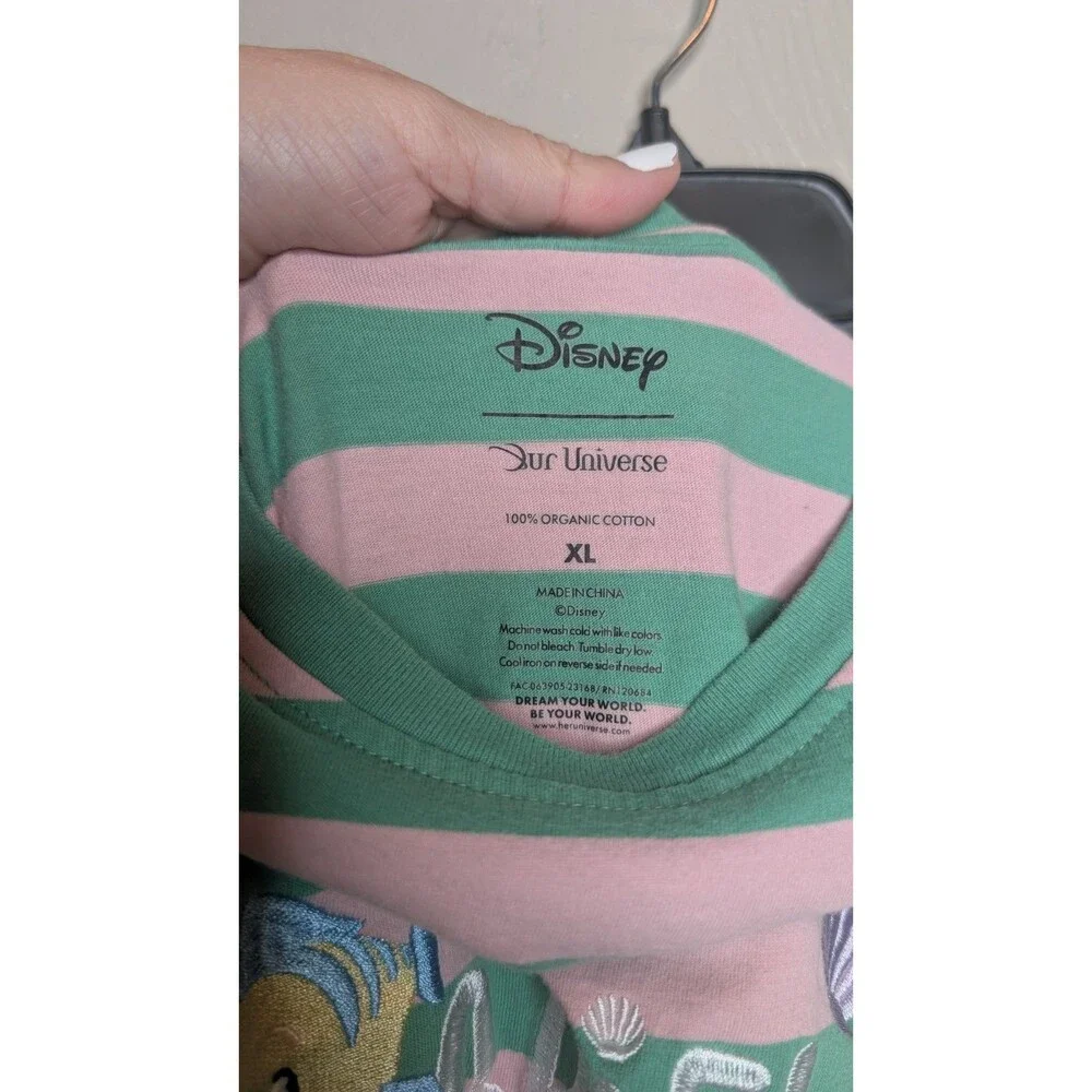 Disney Mens XLarge Our Universe Gree Pink Striped Ariel Little Mermaid T Shirt